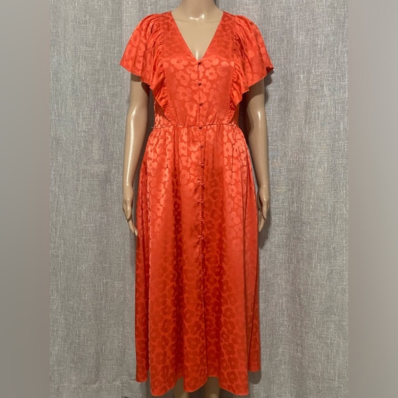 Kate Spade Rambutan Poppy Field Jacquard Dress-Size:4-in bright orange - Picture 3 of 14